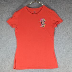 Juicy Couture Shirt Womens Size Extra Small Bright Orange Embroidered Flower
